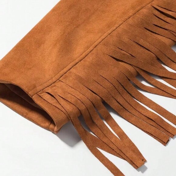 Khaki Casual Women's Lapel Tassel Wide Shoulder Streetwear Jacket - Picture 8 of 10